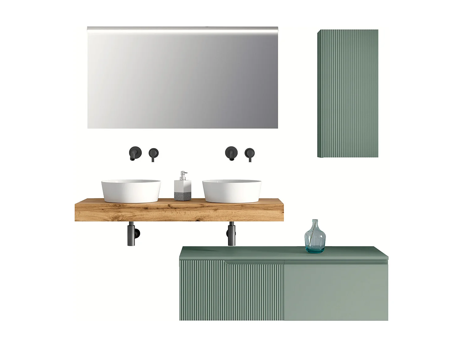 Komposition Doppelwaschbecken 7-teilig VENERE eiche / salbei