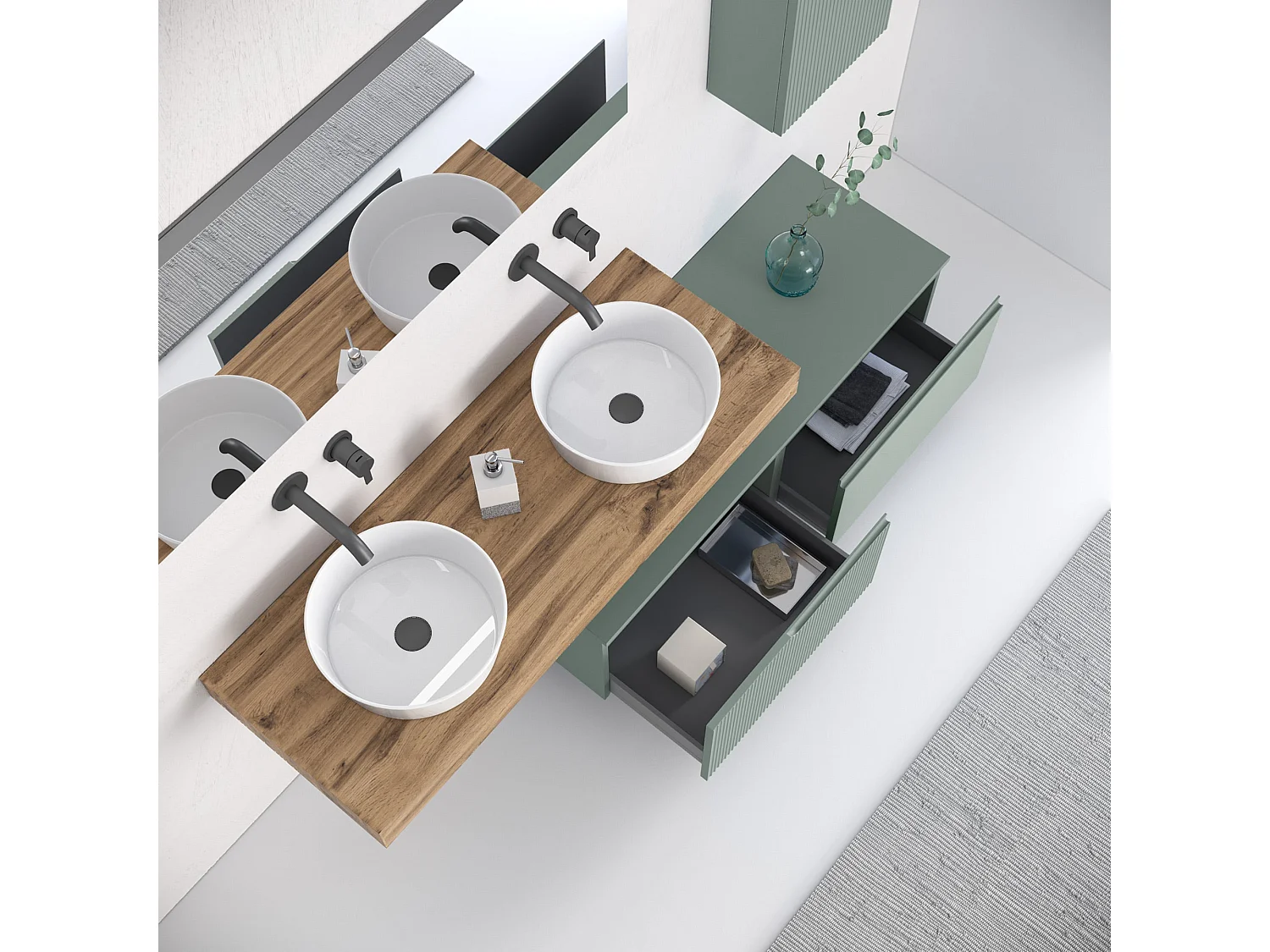 Komposition Doppelwaschbecken 7-teilig VENERE eiche / salbei