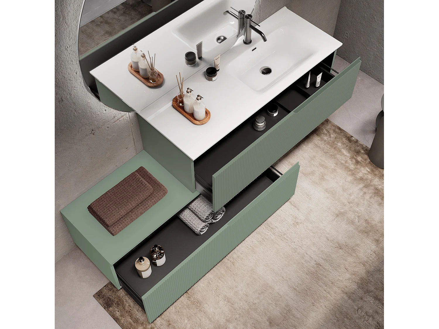 Composition vasque droite 4 pieces VENERE vert sauge