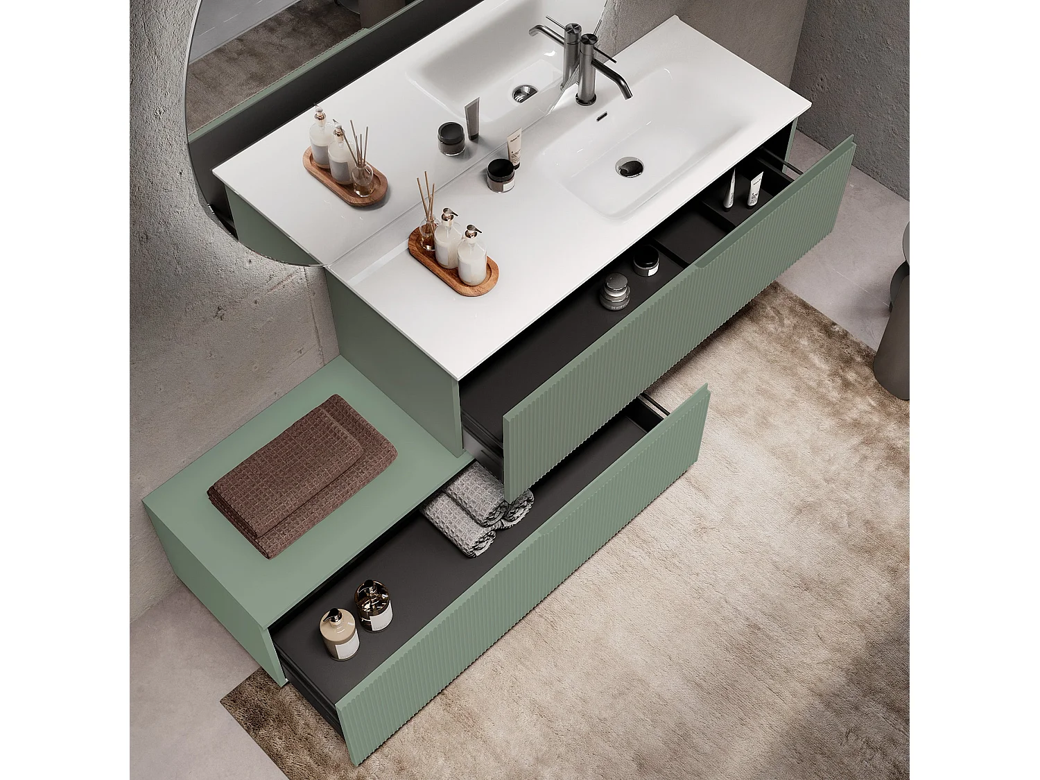 Composition vasque droite 4 pieces VENERE vert sauge