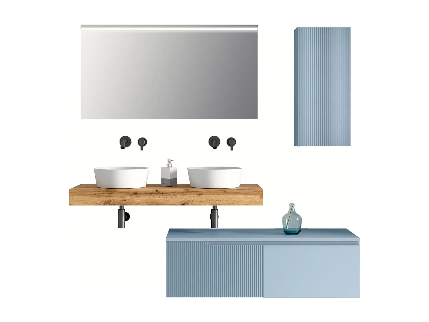 Composition d'èvier double 7 pièces VENERE en chène/blue tiffany