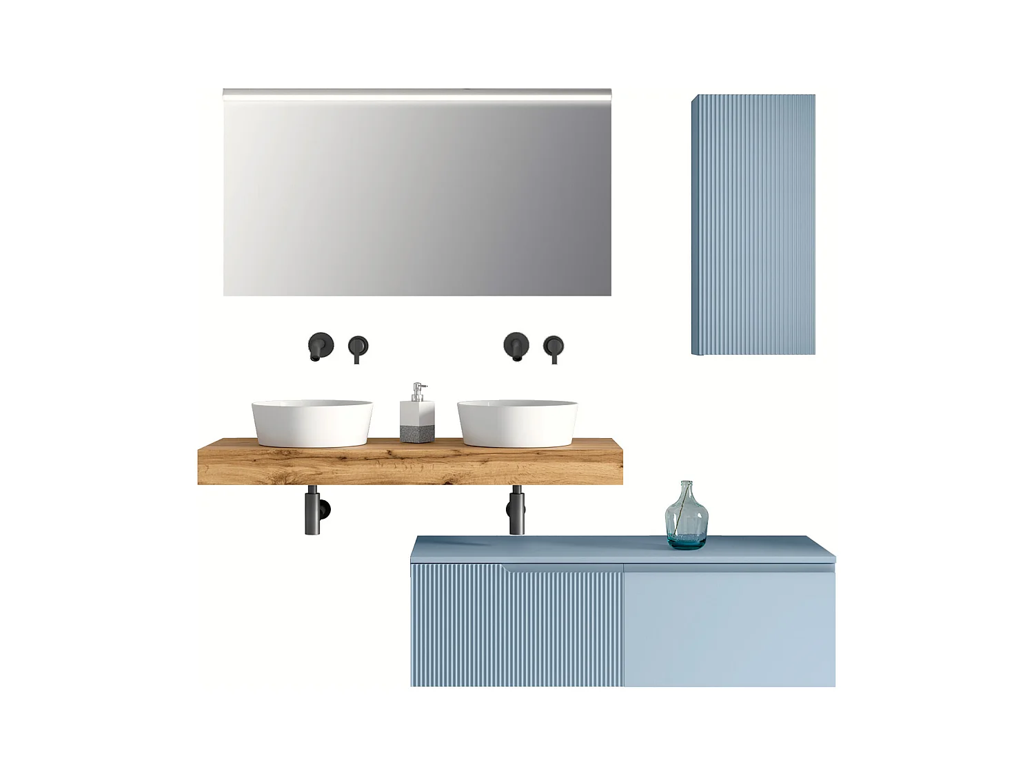 Komposition Doppelwaschbecken 7-teilig VENERE eiche / Tiffanyblau
