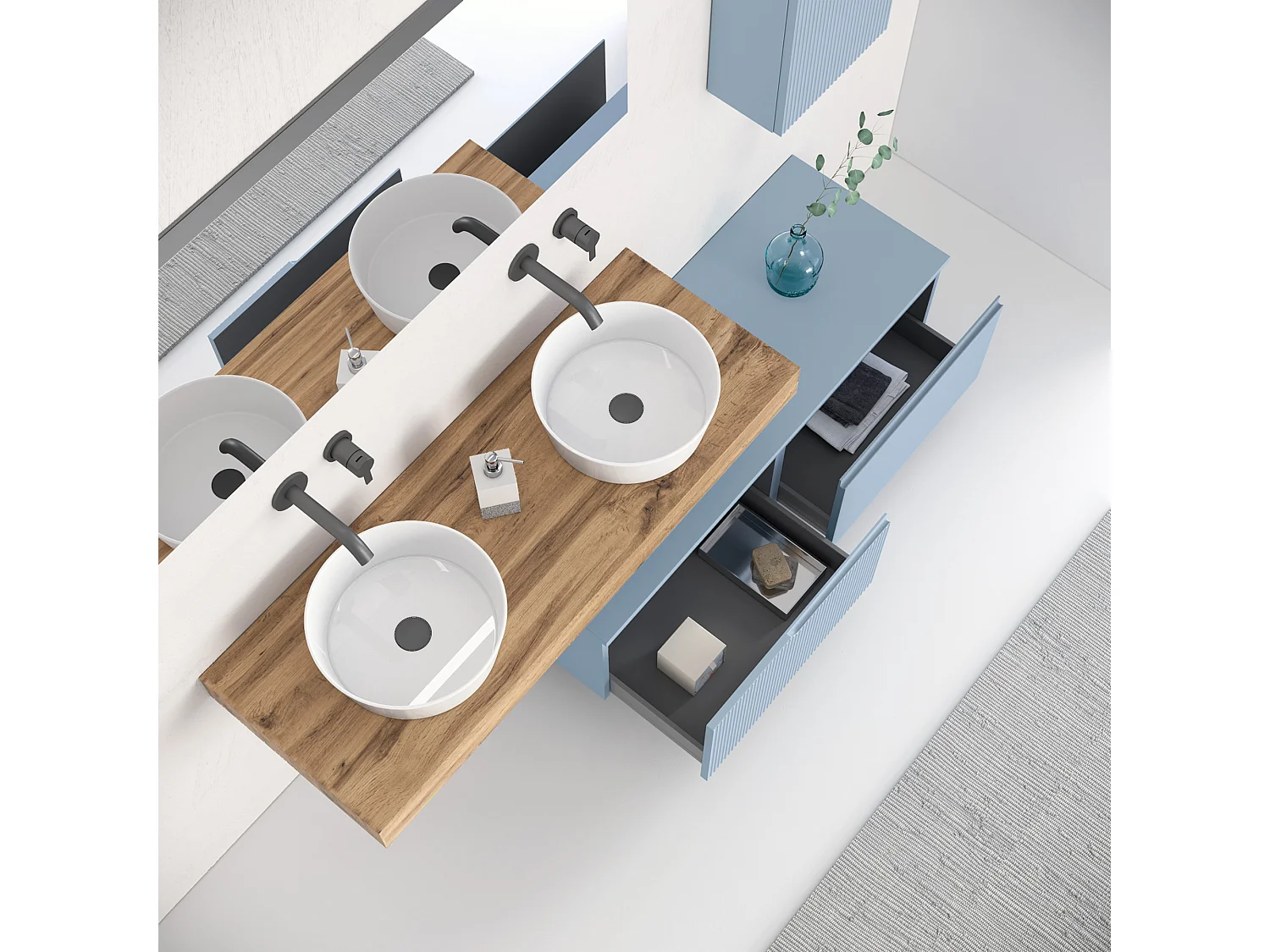 Komposition Doppelwaschbecken 7-teilig VENERE eiche / Tiffanyblau