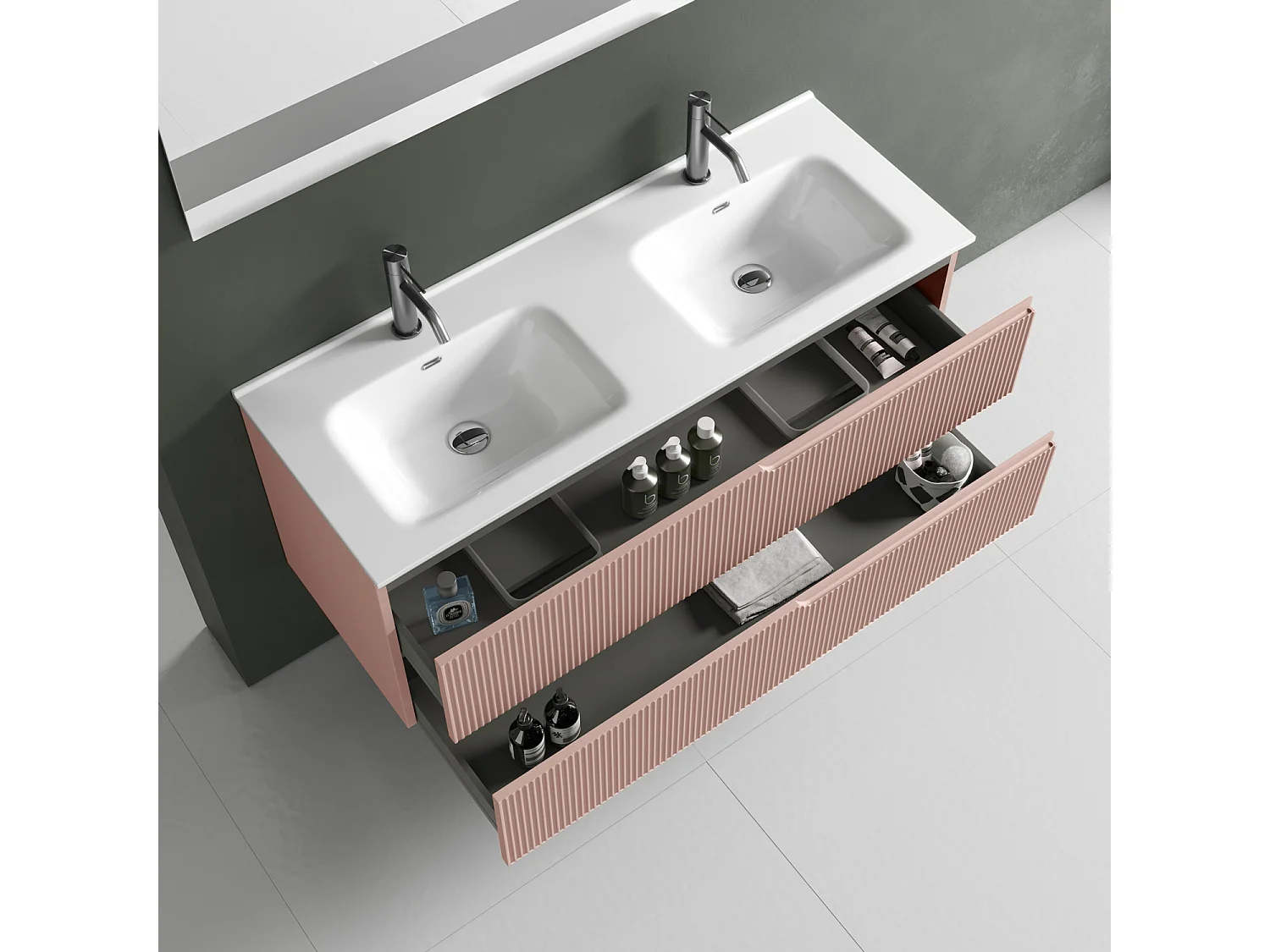 Ensemble salle de bain double vasque 5 pièces VENERE rose poudrè