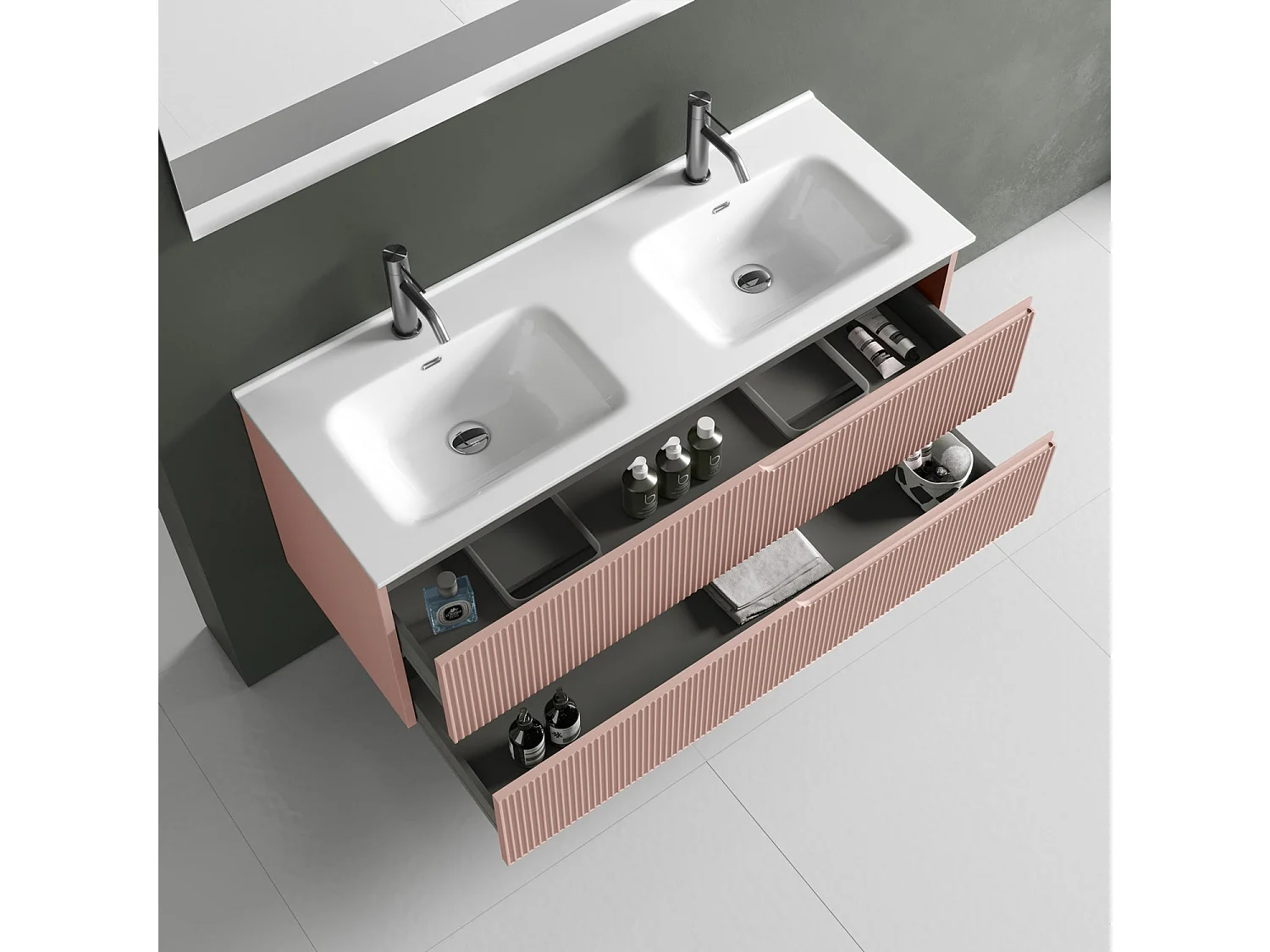 Ensemble salle de bain double vasque 5 pièces VENERE rose poudrè