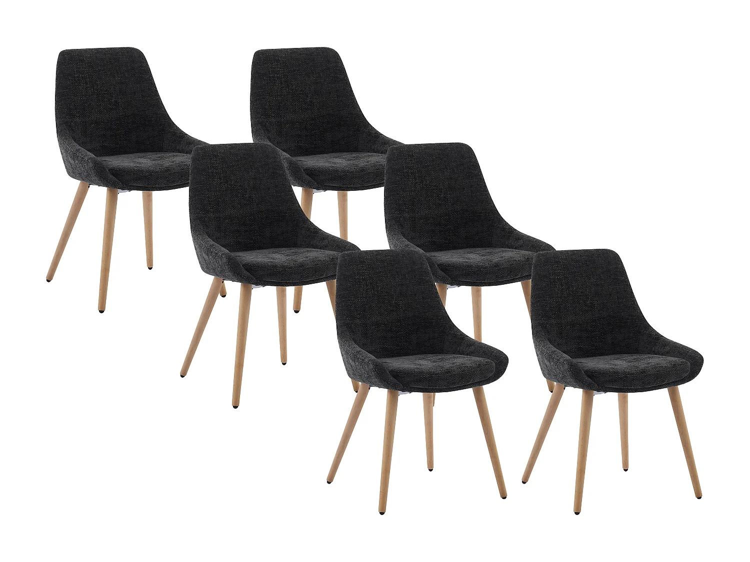 Lote de 6 sillas de tela texturizada y haya - Negro - MASURIE