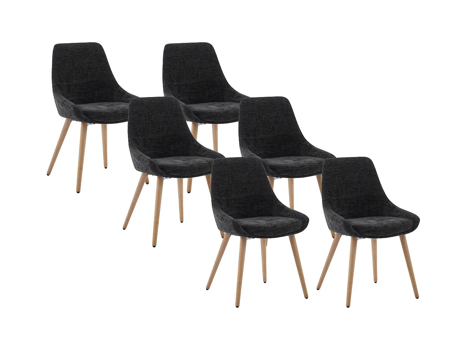 Lot de 6 chaises en tissu texturé et hêtre - Noir - MASURIE