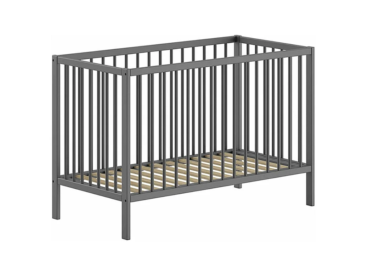 ELIOTT - Lit Bébé 60x120 en Hêtre Massif Laqué Anthracite