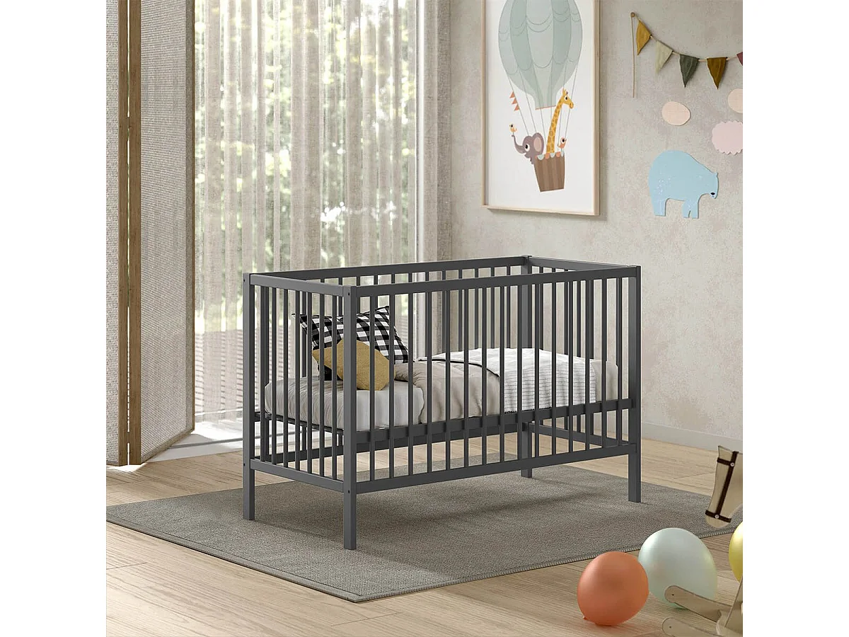 ELIOTT - Lit Bébé 60x120 en Hêtre Massif Laqué Anthracite