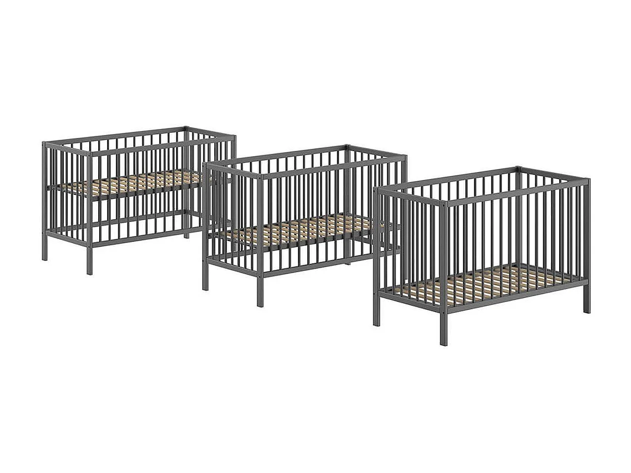 ELIOTT - Lit Bébé 60x120 en Hêtre Massif Laqué Anthracite