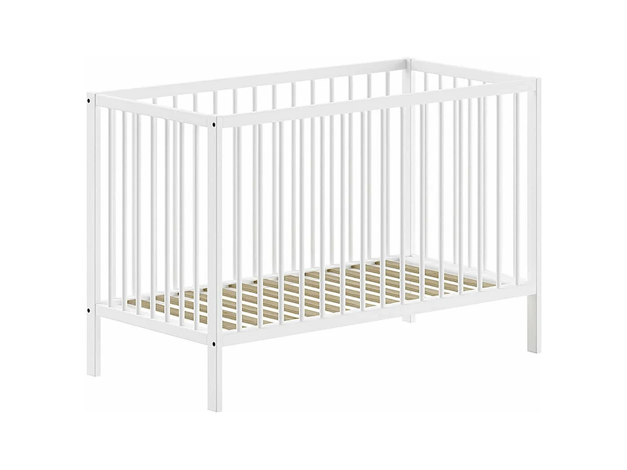 ELIOTT - Lit Bébé 60x120 en Hêtre Massif Laqué Blanc