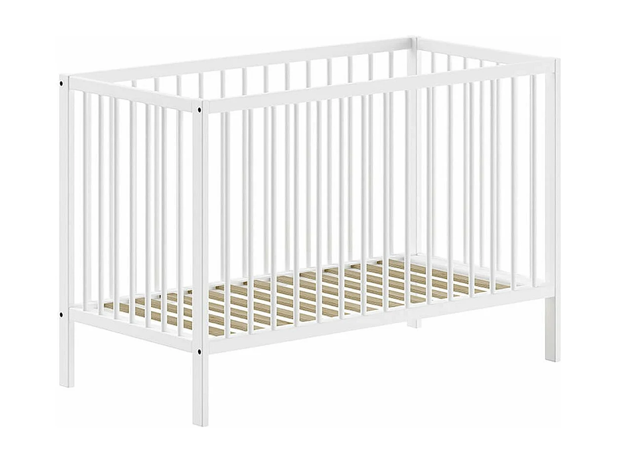 ELIOTT - Lit Bébé 60x120 en Hêtre Massif Laqué Blanc