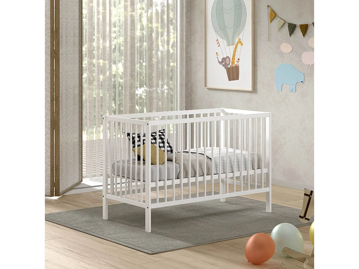 ELIOTT - Lit Bébé 60x120 en Hêtre Massif Laqué Blanc