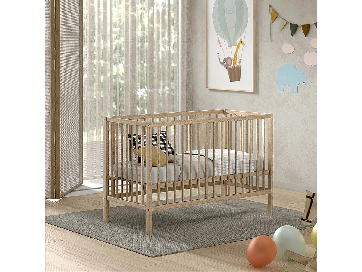 ELIOTT - Lit Bébé 60x120 en Hêtre Massif Vernis Naturel