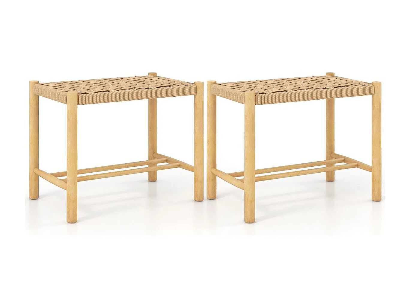Lot de 2 tabourets de bar de 45 cm, siège en papier tissé, pieds en bois 56 x 36 x 45 cm