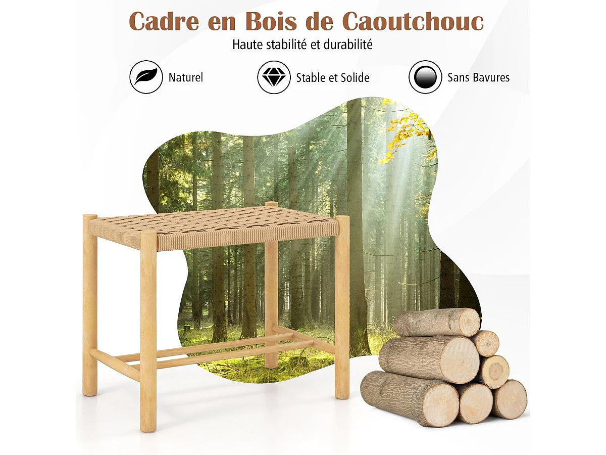 Lot de 2 tabourets de bar de 45 cm, siège en papier tissé, pieds en bois 56 x 36 x 45 cm