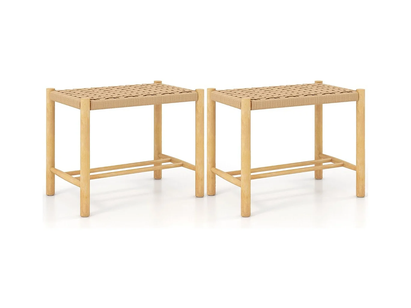 Set van 2 barkrukken van 45 cm, zitting van geweven papier, houten poten 56 x 36 x 45 cm