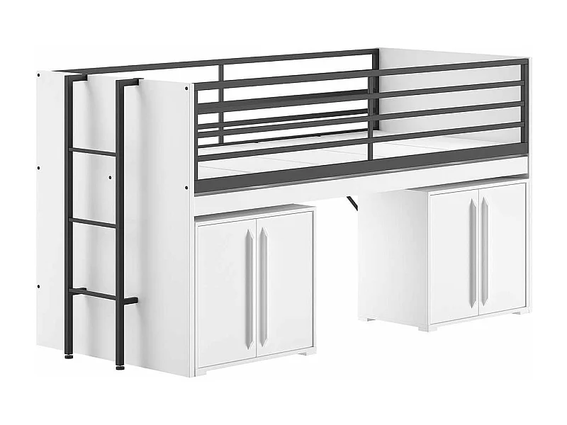 MARCO - Lit Surélevé Combiné 90x200cm Plateau coulissant avec Rangements 2P Blanc