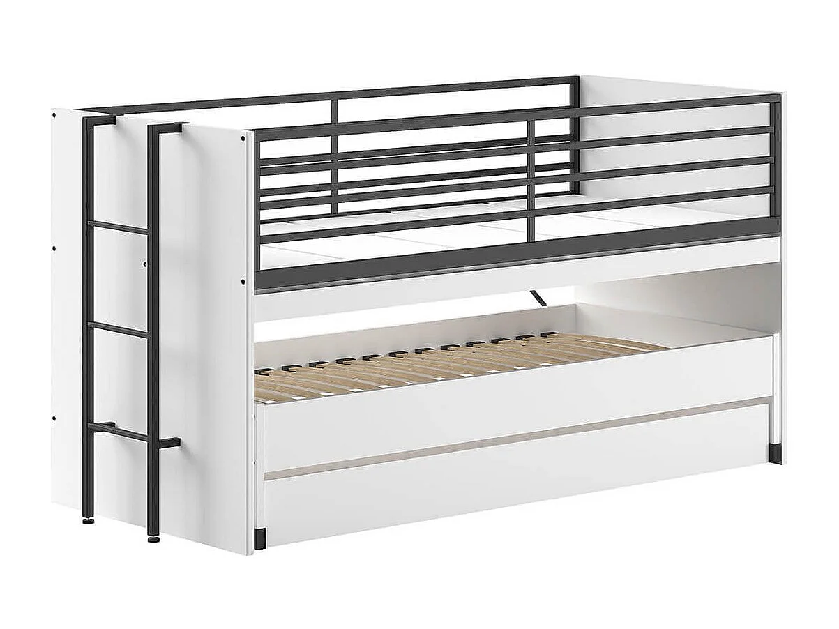 MARCO - Lit Surélevé Gigogne 90x200cm avec Plateau Bureau Coulissant Blanc