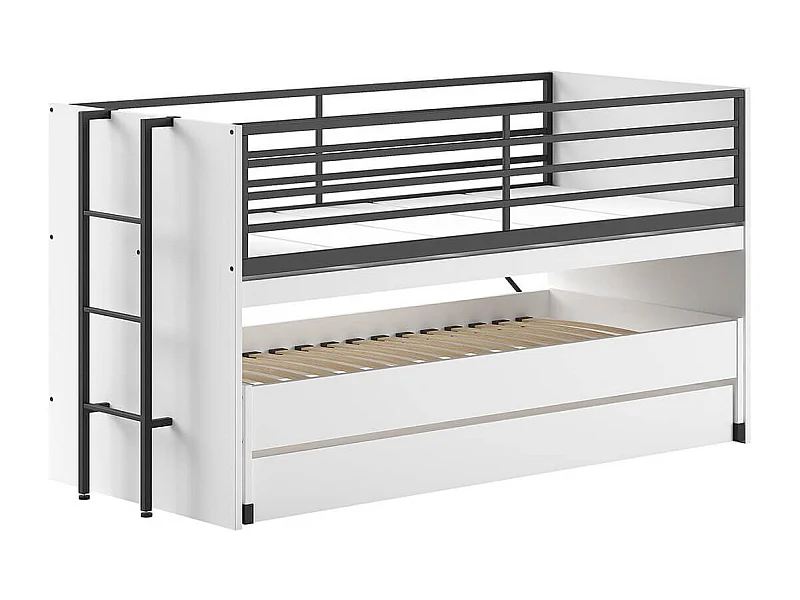 MARCO - Lit Surélevé Gigogne 90x200cm avec Plateau Bureau Coulissant Blanc