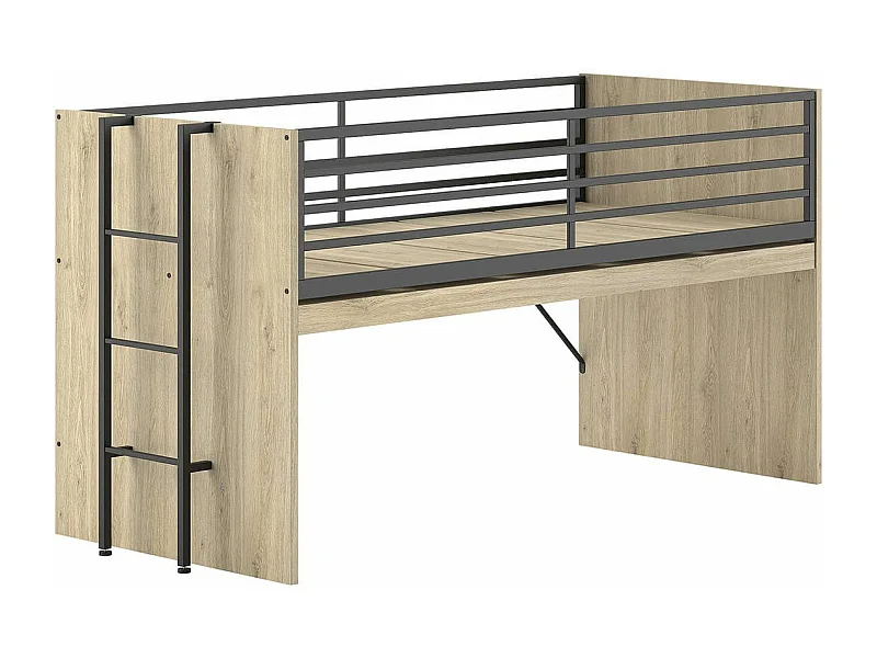 MARCO - Lit Surélevé 90x200cm avec Plateau Bureau Coulissant Aspect Chêne clair