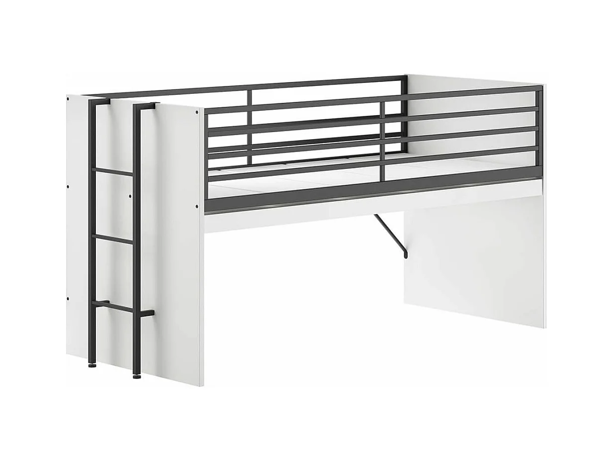 MARCO - Lit Surélevé 90x200cm avec Plateau Bureau Coulissant Blanc