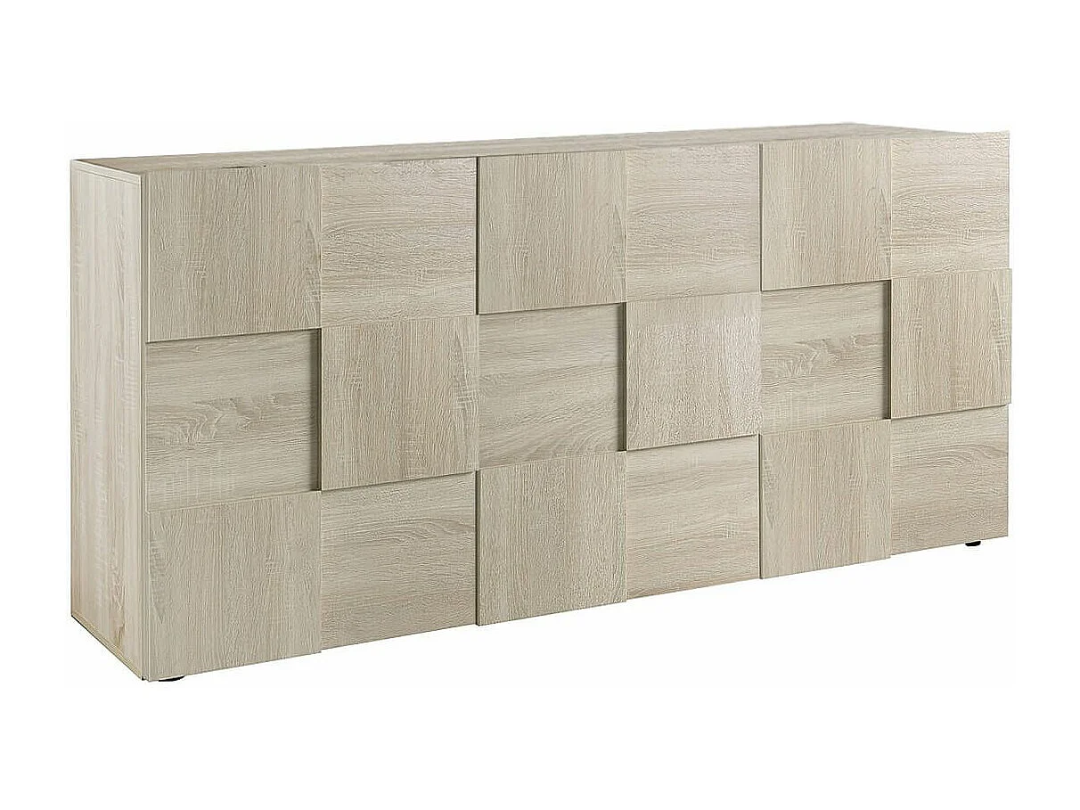 REBECCA - Buffet 3 Portes Finition Aspect Bois Samoa Relief Damiers