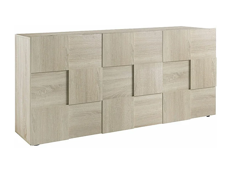 REBECCA - Buffet 3 Portes Finition Aspect Bois Samoa Relief Damiers