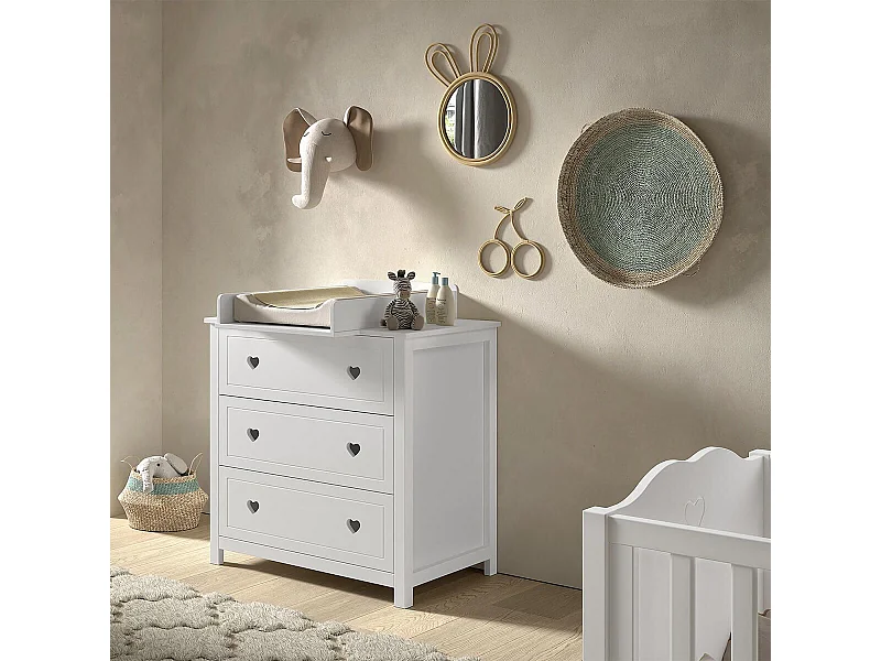 MILADY - Commode 3 Tiroirs avec Plan à langer laqué Blanc
