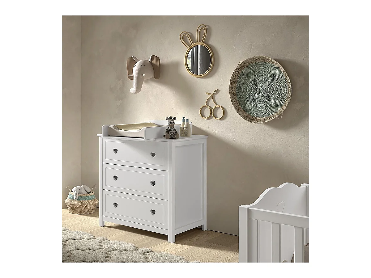 MILADY - Commode 3 Tiroirs avec Plan à langer laqué Blanc