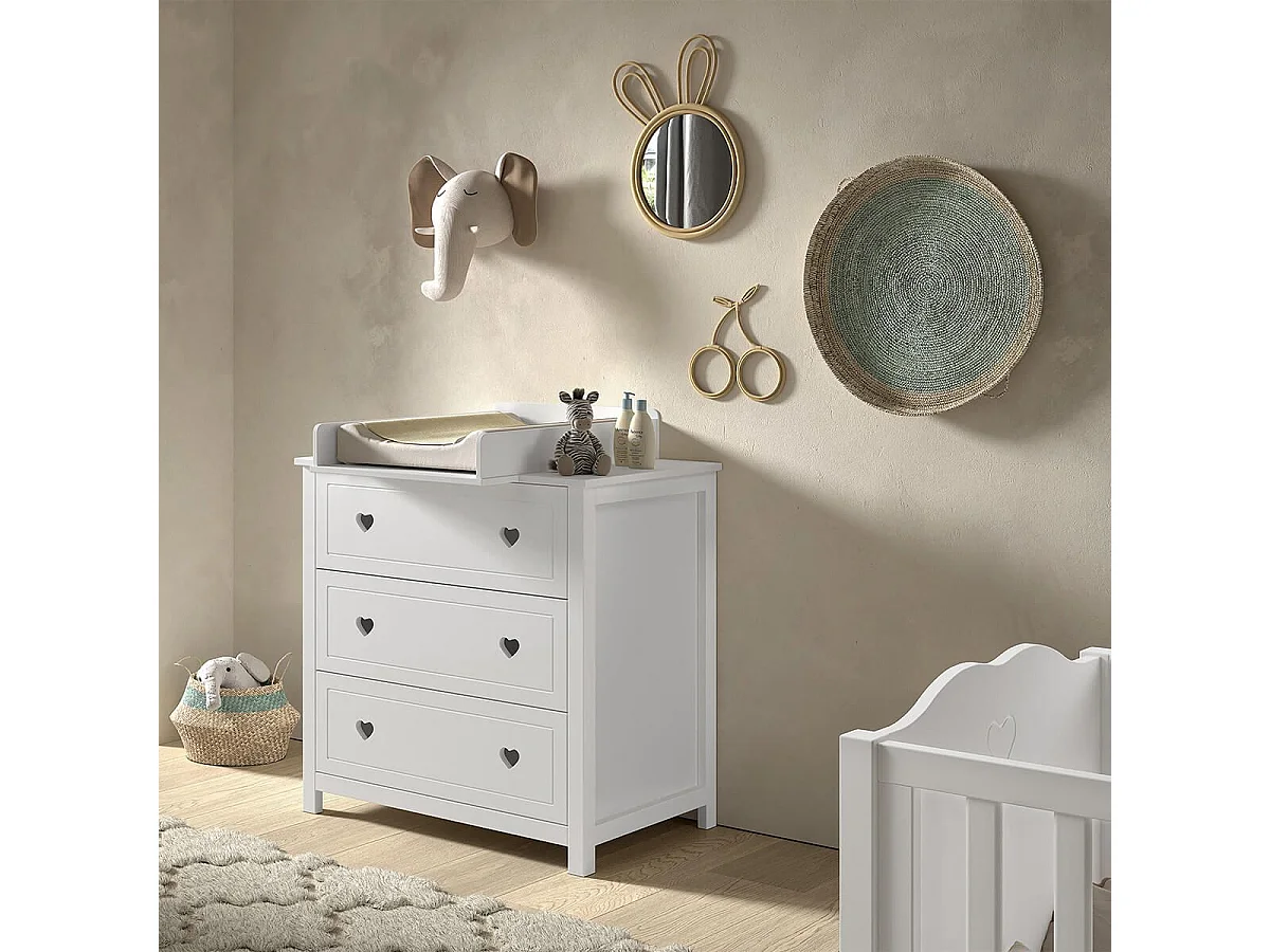 MILADY - Commode 3 Tiroirs avec Plan à langer laqué Blanc