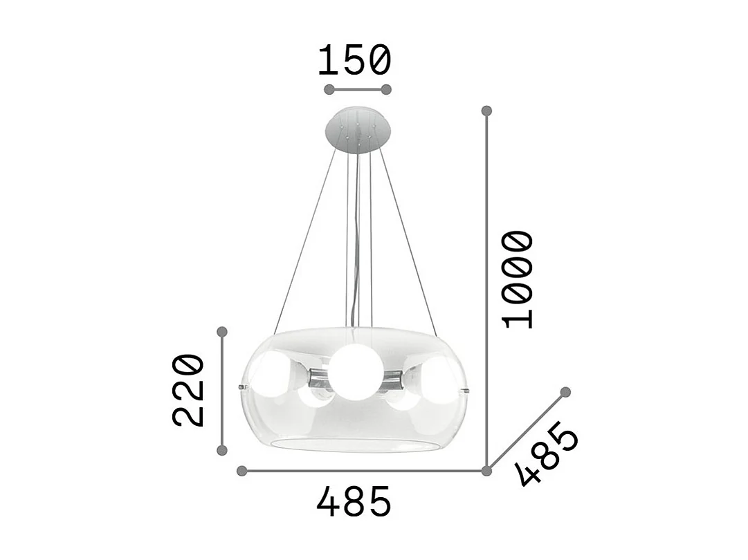 Ideal Lux Audi-10 Plafonnier rond à 5 ampoules, gris, fumé, E27
