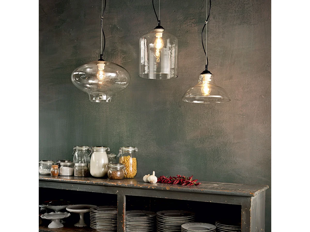 Ideal Lux Bistro' - Sospensione a soffitto a cupola a 1 luce Quadrata in vetro soffiato trasparente nero, E27