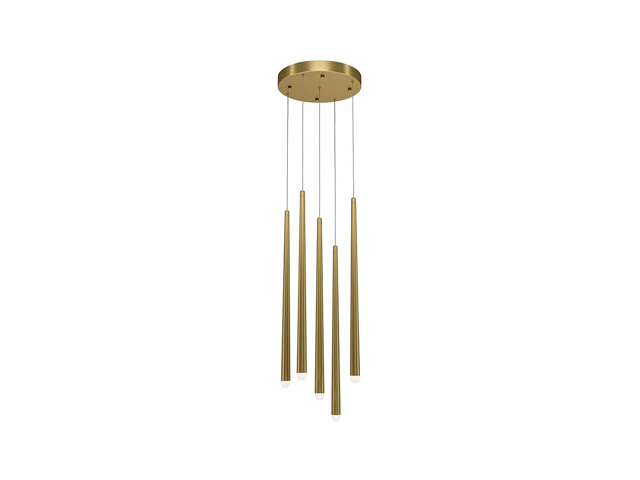 Lampadario A Sospensione Moderno Cascade Alluminio Ottone 5 Luci Led 30W