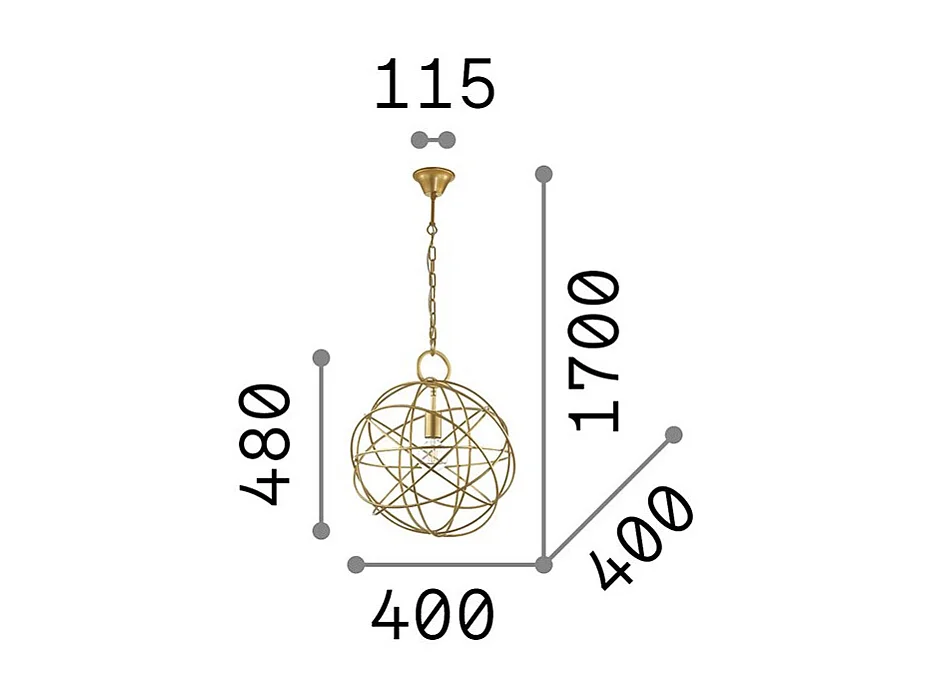 Ideal Lux Konse - 1 colgante de techo esférico claro dorado