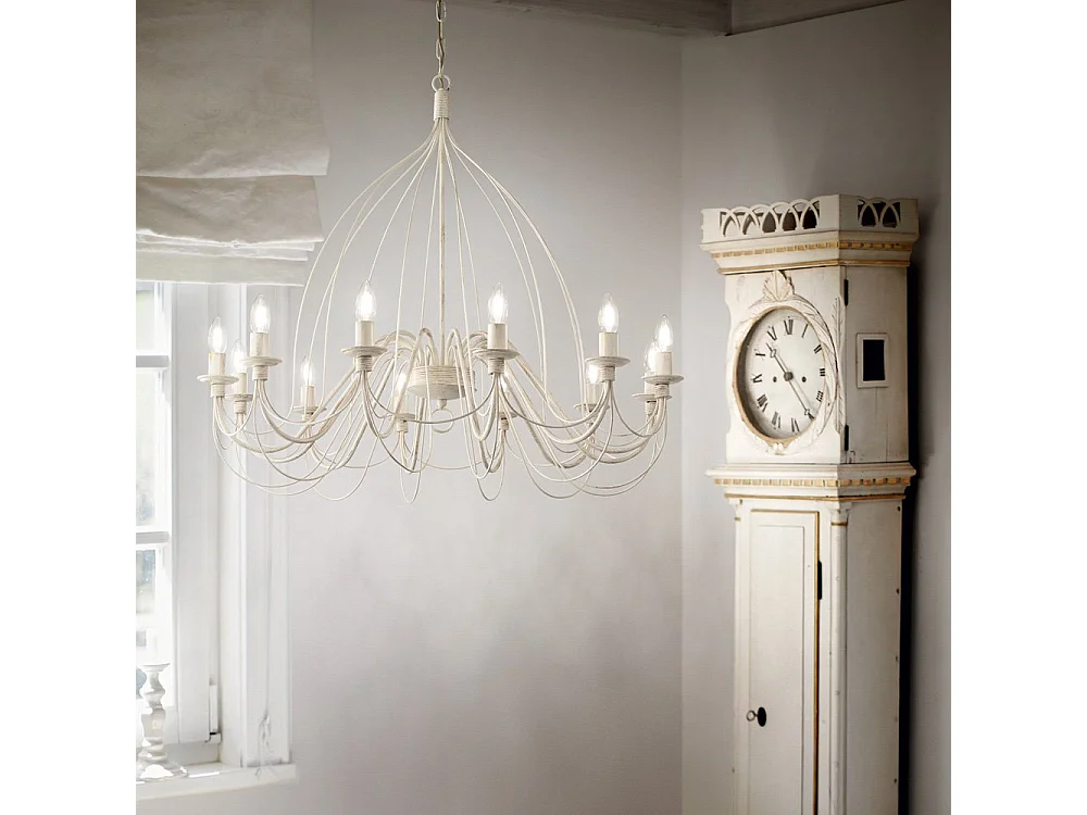 Ideal Lux Corte - Lámpara de araña de 12 luces, acabado blanco antiguo, E14