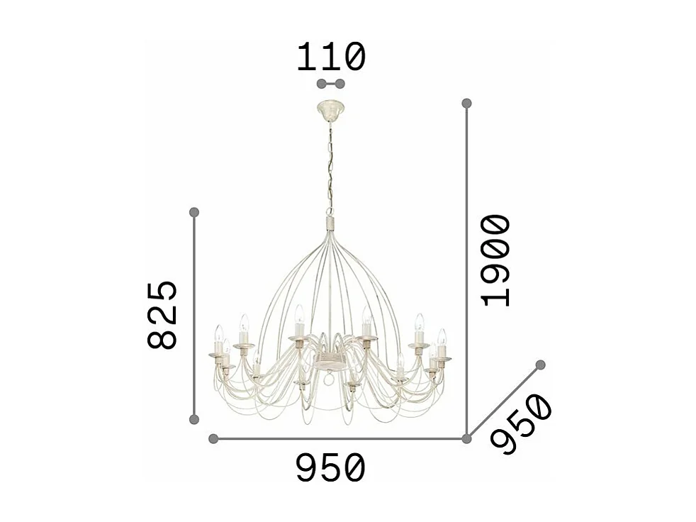 Ideal Lux Corte - Lámpara de araña de 12 luces, acabado blanco antiguo, E14