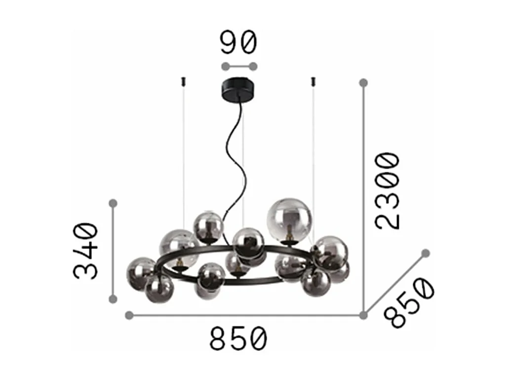 Ideal Lux PERLAGE Lámpara de techo colgante globo redondo 14 luces negro