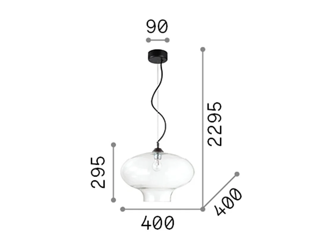 Ideal Lux Bistro' Plafonnier à 1 ampoule en forme de dôme noir, gris fumée, verre rond, E27