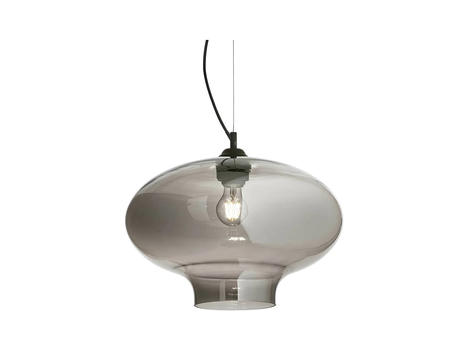 Ideal Lux Bistro' Plafonnier à 1 ampoule en forme de dôme noir, gris fumée, verre rond, E27