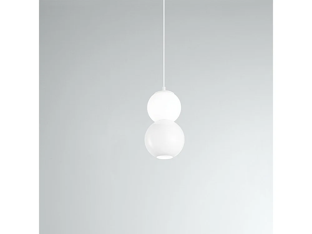 Lampadario Contemporaneo Binario Metallo Bianco Vetro Led 10+10W 3000K