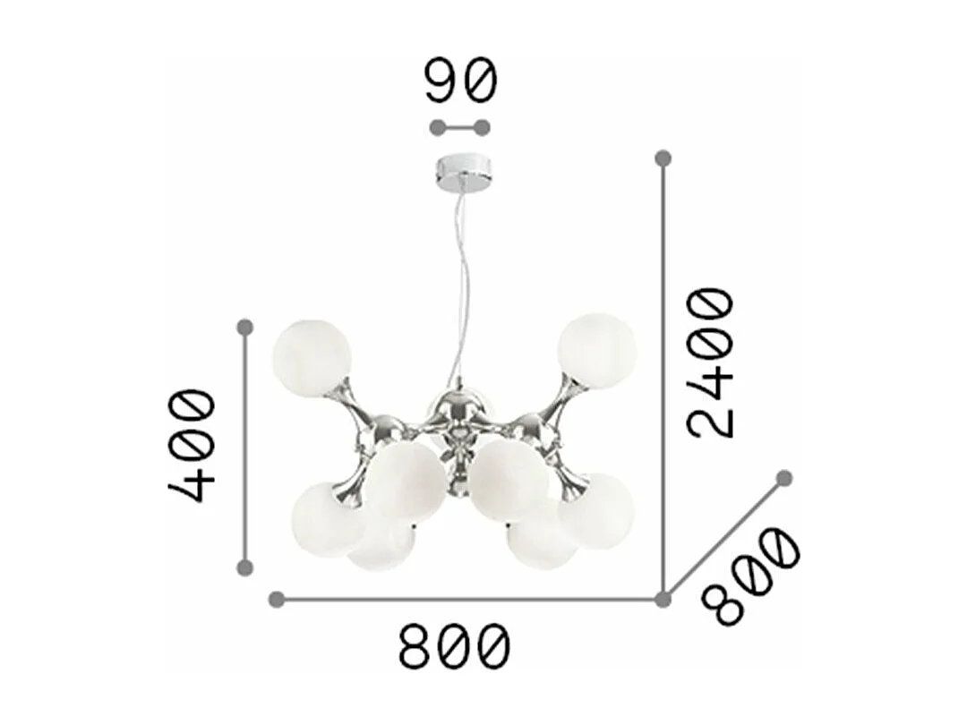 Ideal Lux NODI Suspension d'intérieur à bras Mutli, 9 lumières, laiton satiné, E14