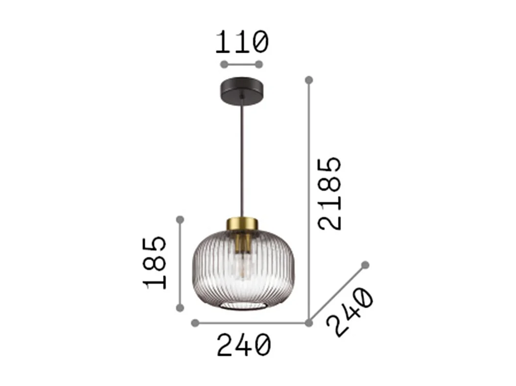 Ideal Lux MINT-2 - Cúpula de cristal para interior Lámpara colgante de techo 1 luz Ahumado, E27
