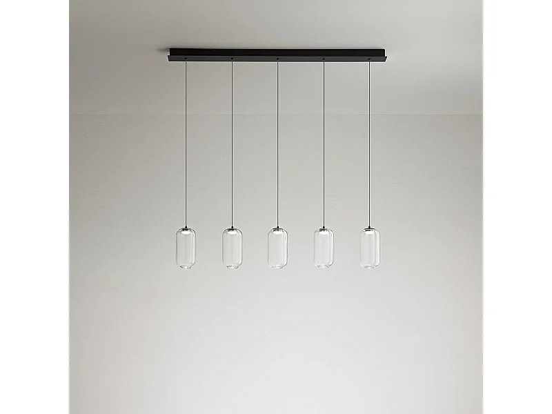 Lampadario Lineare Contemporaneo Hunter Alluminio Nero Vetro 5 Luci Led 5W 3000K