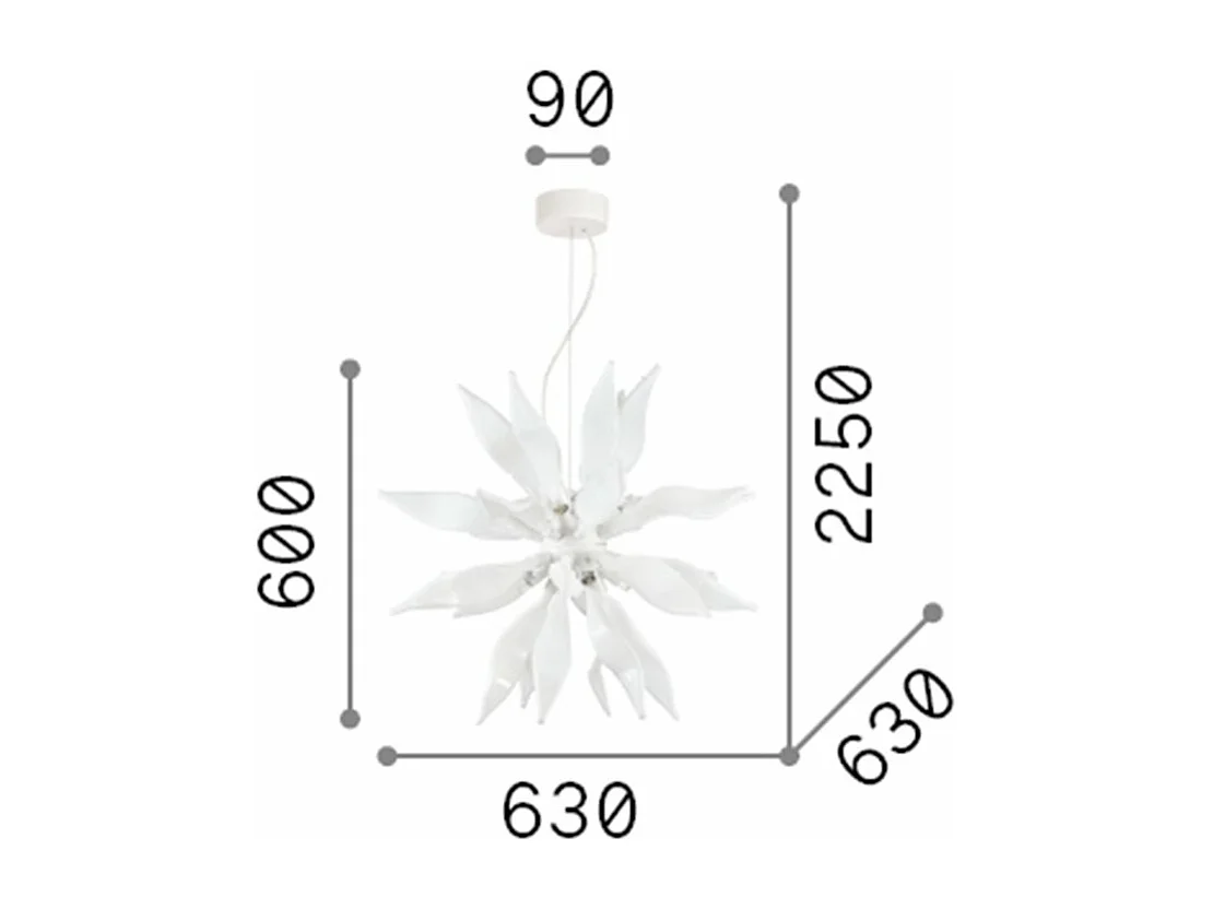 Ideal Lux Leaves - 8 licht Medium Deckenanhänger Weiß, G9