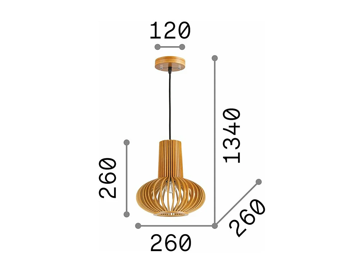 Ideal Lux Citrus Suspension à 1 lumière en bois, E27