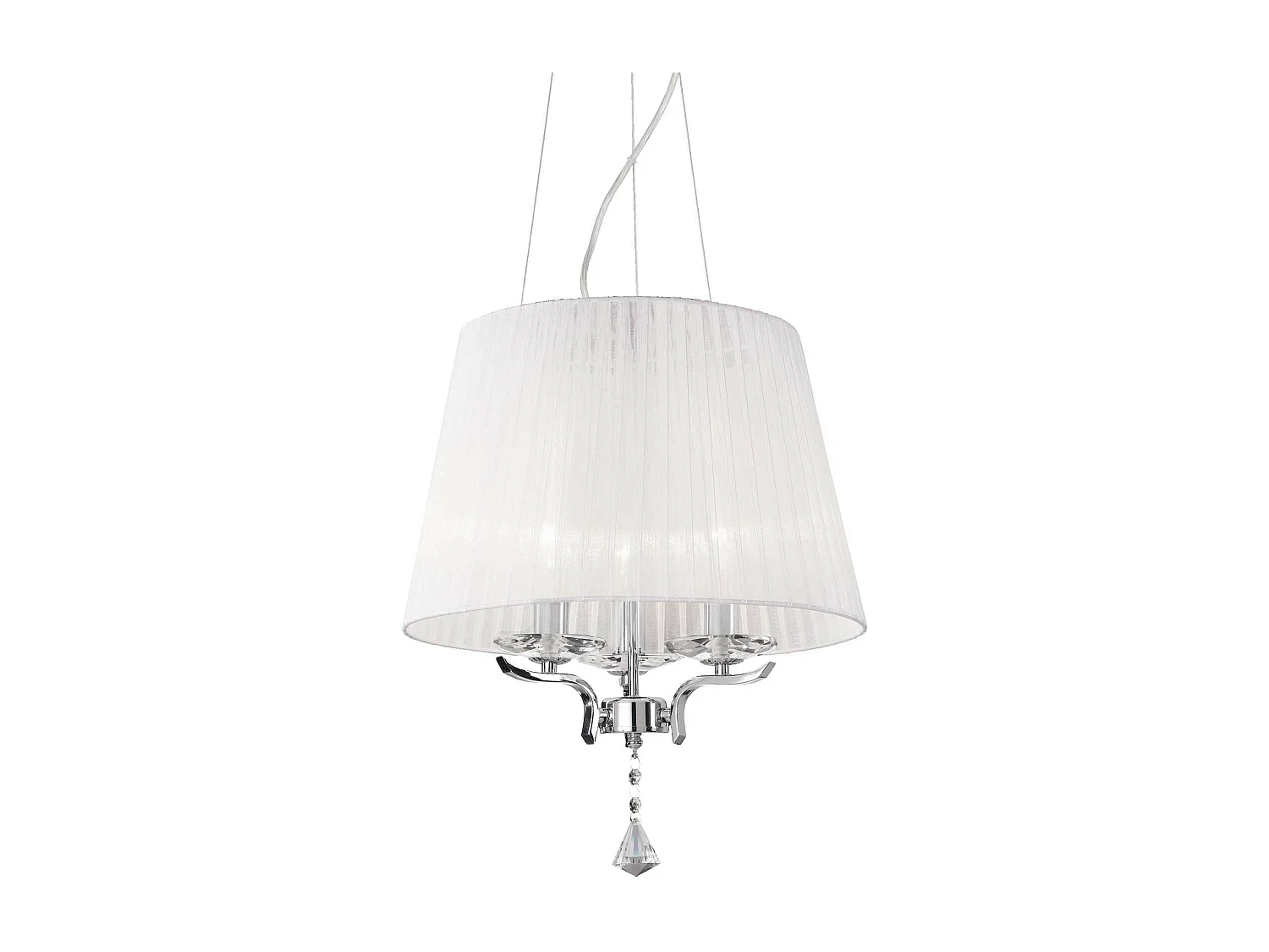 Ideal Lux Pegaso - Sospensione a soffitto a 3 luci multibraccio cromata, bianca con cristalli con paralume in organza, E14