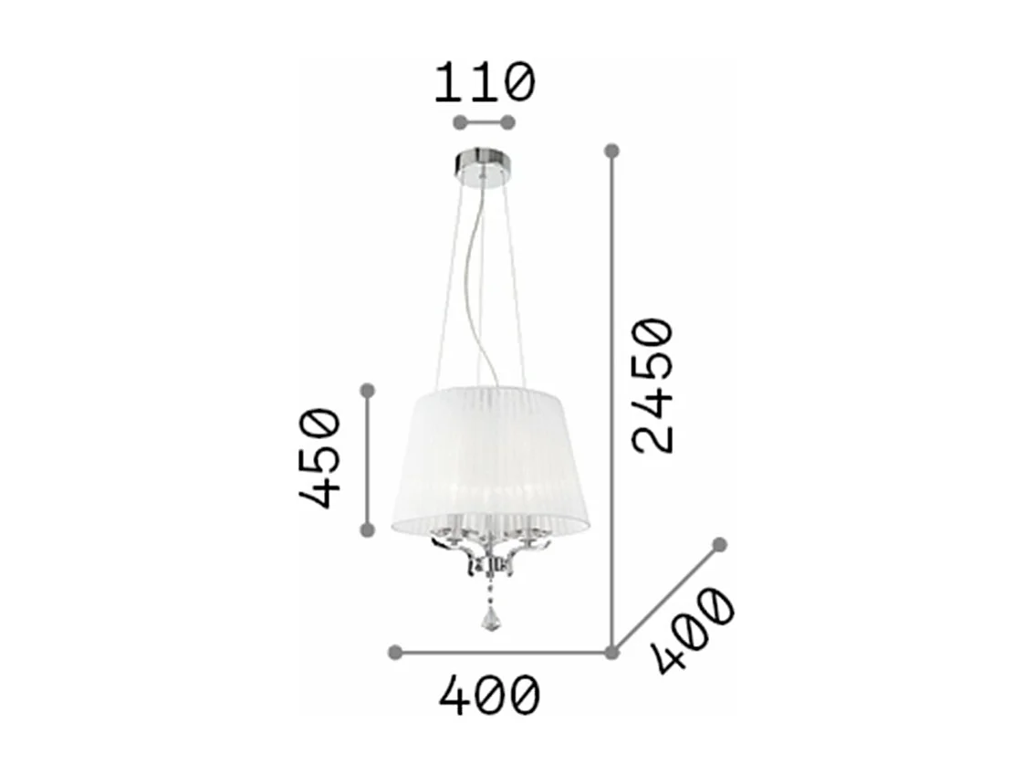 Ideal Lux Pegaso - Sospensione a soffitto a 3 luci multibraccio cromata, bianca con cristalli con paralume in organza, E14