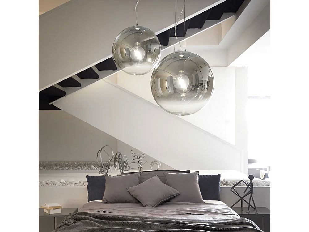 Ideal Lux Mapa - 1 lámpara colgante de techo de globo con pantalla de cromo