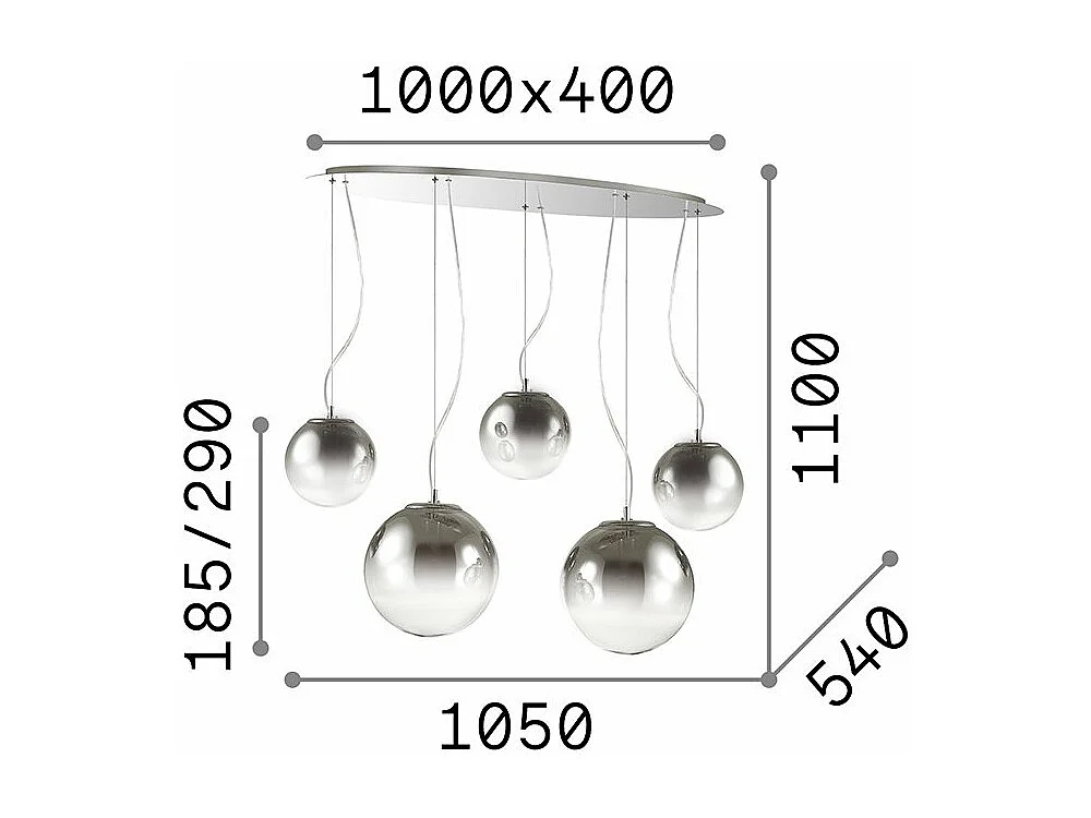 Ideal Lux Mapa - 1 lámpara colgante de techo de globo con pantalla de cromo